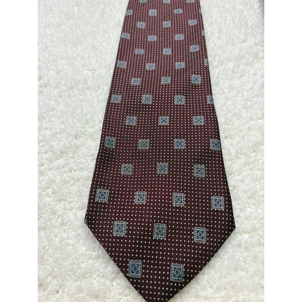 Nautica Tie Necktie Mens Burgundy Excellent Silk Geometric Dotted Formal Tie